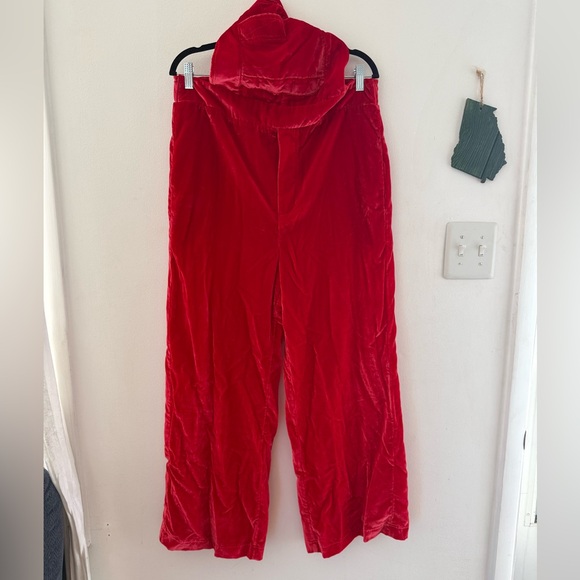 Free People Bold Red Velvet Overalls - Picture 4 of 6